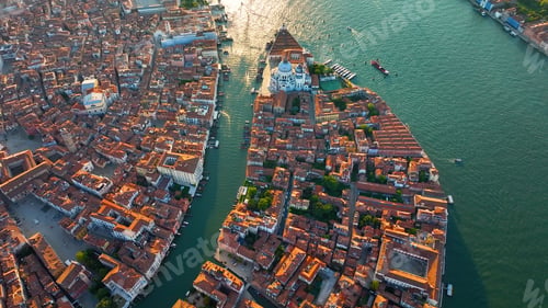 Preview: Aerial view of Venice skyline, Basilica, Grand Canal, Punta della Dogana, Italy