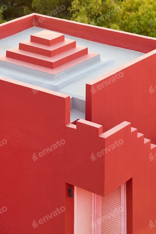 Preview: Geometric building construction. The red wall, La manzanera. Calpe