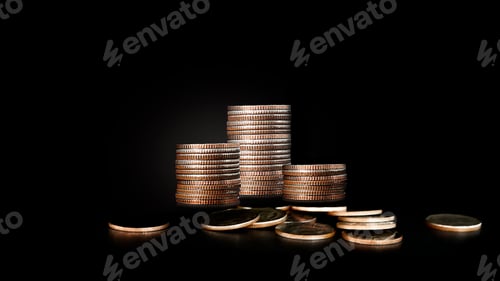 Preview: Stack of money coins on dark background