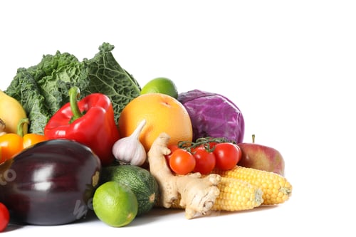 Preview: Composition with fresh vegetables and fruits isolated on white background
