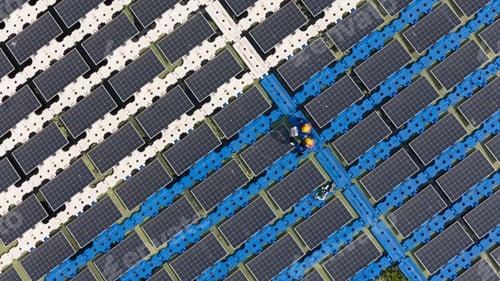 Preview: Renewable Energy Eco Technology Electric Power. Floating solar panels on lake.