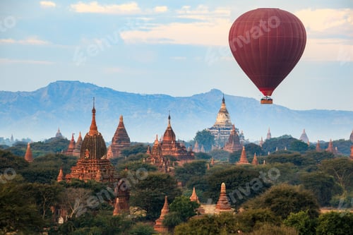 Preview: Balloon over plain of Bagan in misty morning, Myanmar