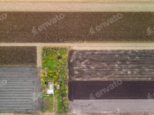 Preview: Aerial flight over Cultivated Agricultural fields in spring time
