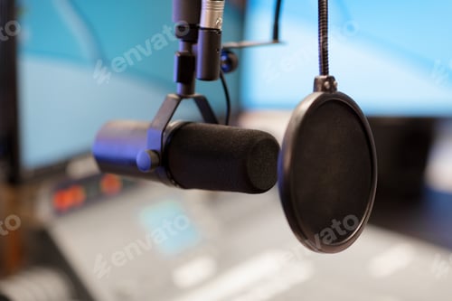 Preview: Microphone in modern radio station broadcasting studio