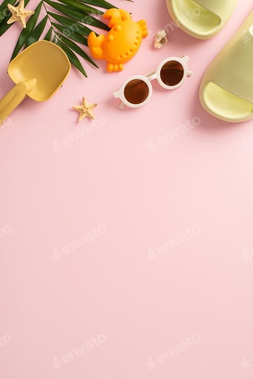 Preview: The tranquility of summer escape with children near the sea in top view vertical photo