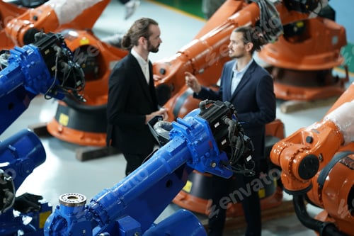 Preview: Robotics engineer working on maintenance of robotic arm in factory warehouse. Business technology.