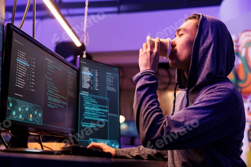 Preview: Hacker breaking website, drinking coffee