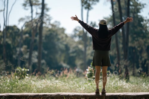 Preview: Joyful woman forest freedom nature woman forest freedom nature outdoor summer travel happy relax