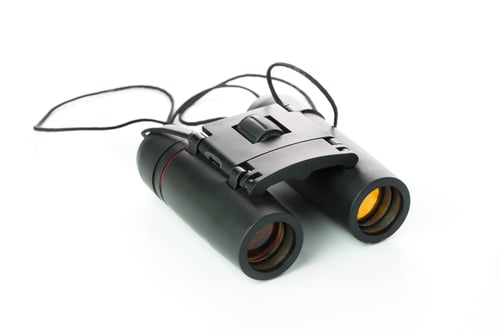 Preview: Black Binoculars with Strap on a White Background