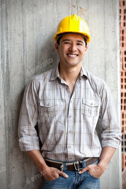 Preview: Male Construction Worker Smiling At A Building Site