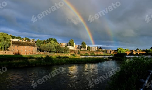 Preview: Picturesque view of a rainbow over the River Nith in Dumfries, Scotland