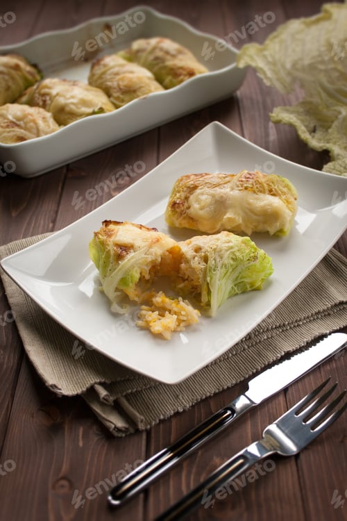 Preview: Delicious Stuffed Cabbage on a Wooden Table