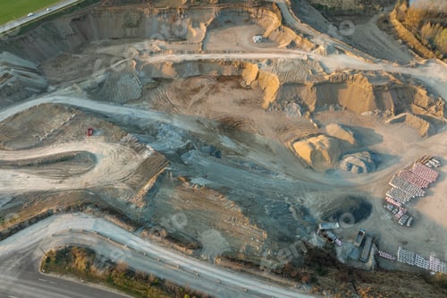 Preview: Aerial view of open pit mining site of limestone materials for construction industry