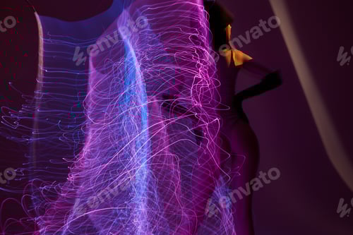 Preview: Portrait of a charming lady neon lines posing model glamor Lifestyle unaltered