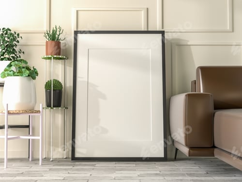 Preview: 3D Mockup photo frame in Modern interior of living room