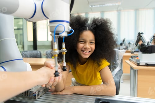 Preview: Children using the hand robot technology,