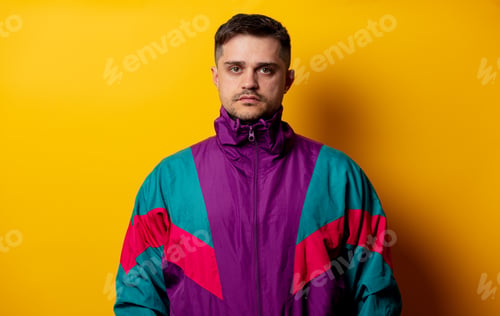 Preview: Style man in 90s tracksuit on yellow background