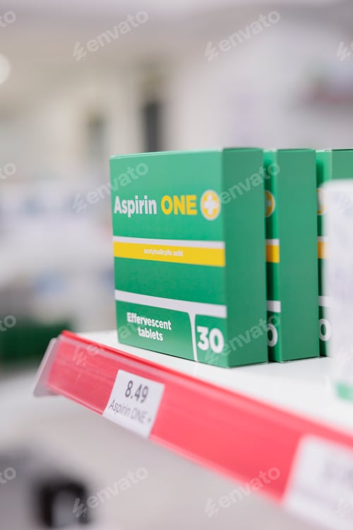 Preview: Drugstore with nobody in it full with pharmaceutical products and drugs packages on shelves