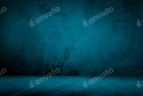 Preview: Vintage grunge blue concrete texture studio wall background with vignette.