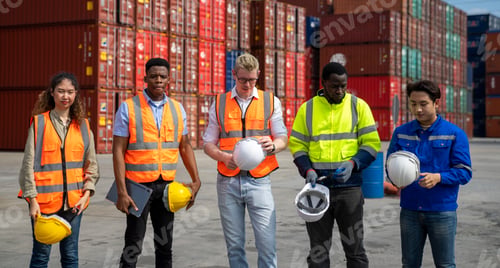 Preview: Group of engineer worker and manager standing in the shipping yard container.