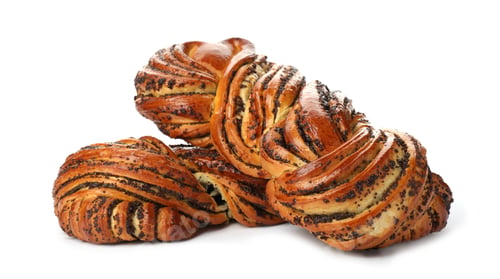 Preview: Tasty sweet buns with poppy seeds on white background