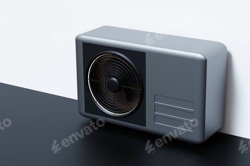 Preview: The 3D model displays an air source heat pump designed for residential use