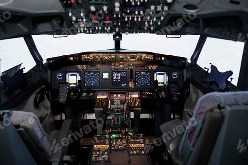 Preview: Nobody in empty captain cabin with dashboard navigation