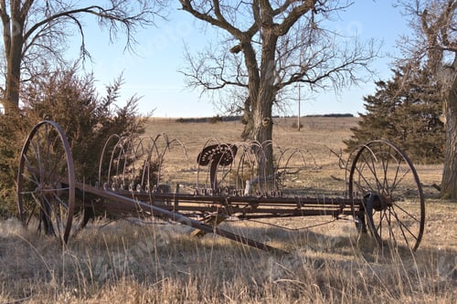 Preview: Vintage Hay Rake surrounded by trees