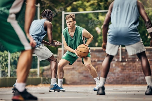 Preview: Basketball, team sport and competition for male athletes and players in training or professional ma