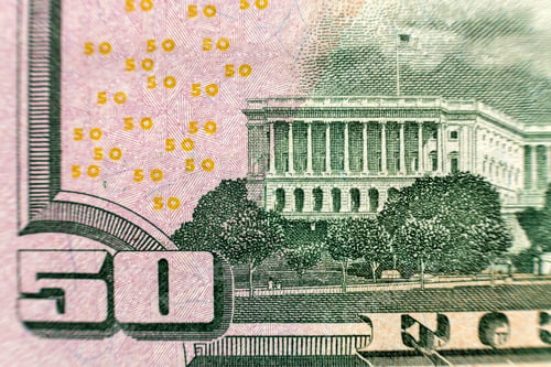 Preview: Money colorful background close-up. Details of American national currency banknotes bills. Symbol of