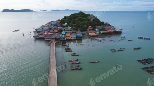 Preview: Aerial view of a small island and the village in the Gulf of Thailand