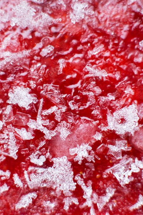 Preview: Mashed red fresh frozen strawberries background closeup