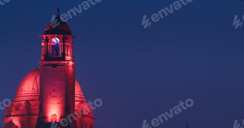 Preview: New Delhi, Delhi, India. Close up of Rashtrapati Bhavan, Bell tower and Ministry of External Affairs