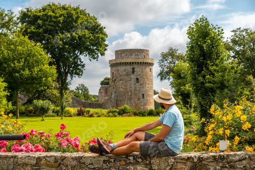 Preview: A young tourist visiting the Château de la Hunaudaye, French Brittany