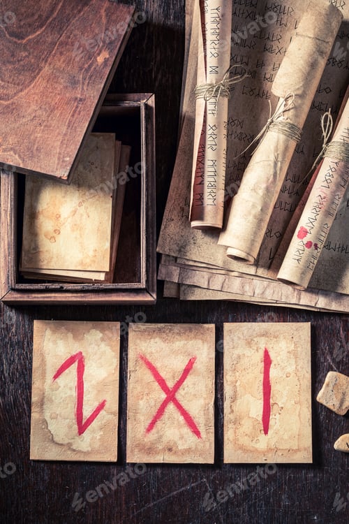 Preview: Vintage divination by rune cards based on futhark alphabet