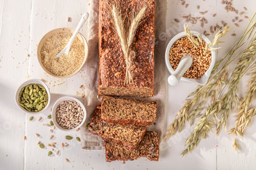 Preview: Healthy tin wholemeal bread baked in home bakery.