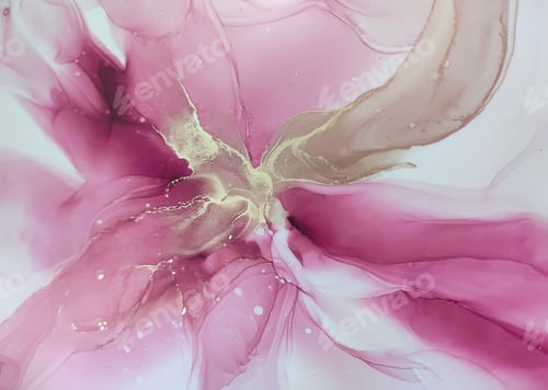 Preview: Abstract alcohol ink hand painted texture pink tone with gold splashes