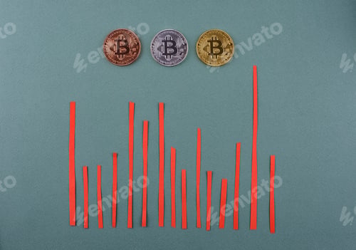Preview: Bitcoin coins. Cryptocurrency growth and fall schedule