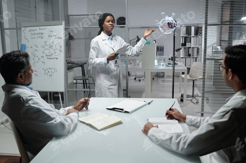 Preview: Scientist Presenting Research Findings in Lab Environment