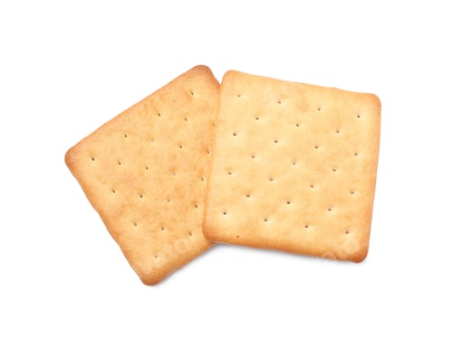 Preview: Two crispy crackers isolated on white, top view. Delicious snack