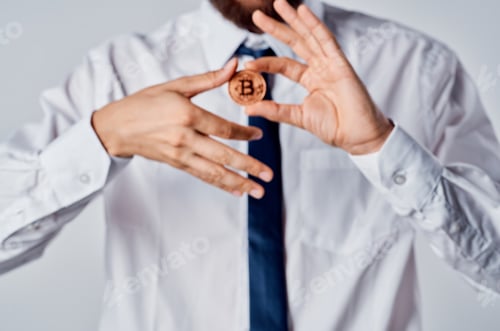 Preview: man in shirt with tie cryptocurrency bitcoin economy electronic money