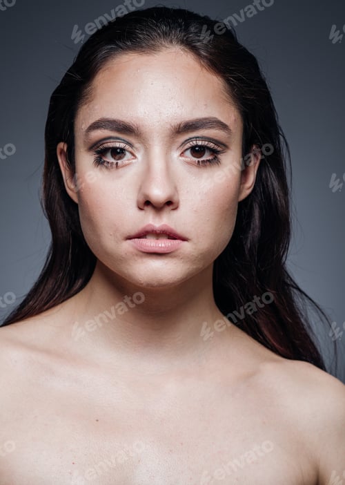 Preview: Smooth hair woman long hair brunette over dark background