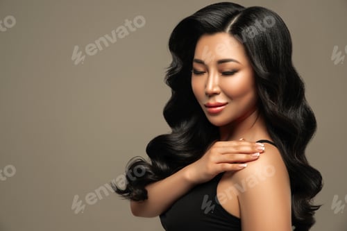 Preview: Beautiful Asian woman with clear skin SPA concept. Natural beauty. Stylish model