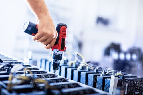 Preview: Assembling bitcoin mining machines. Cryptocurrency farm