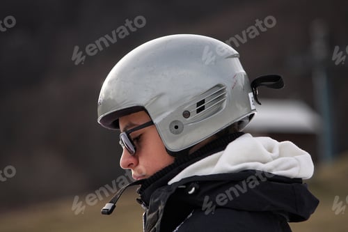 Preview: Ski student young boy wearing helmet ready to go