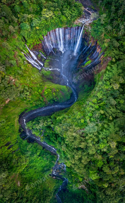 Preview: Aerial top view from above of Tumpak Sewu ,also known as Coban Sewu, East Java, Indonesia