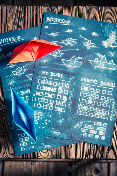 Preview: Battleship paper game ready to play and red ship