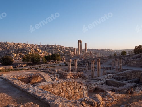Preview: Scenic view of ruins of old famous Temple of Hercules - historic place in the Amman Citadel, Jordan.