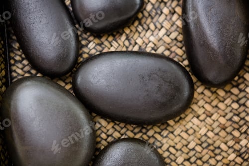 Preview: A piles of black stones at spa center