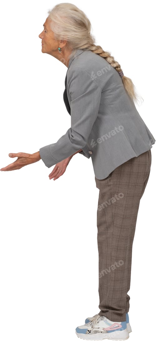Preview: a woman with her hand out and her hand on her leg